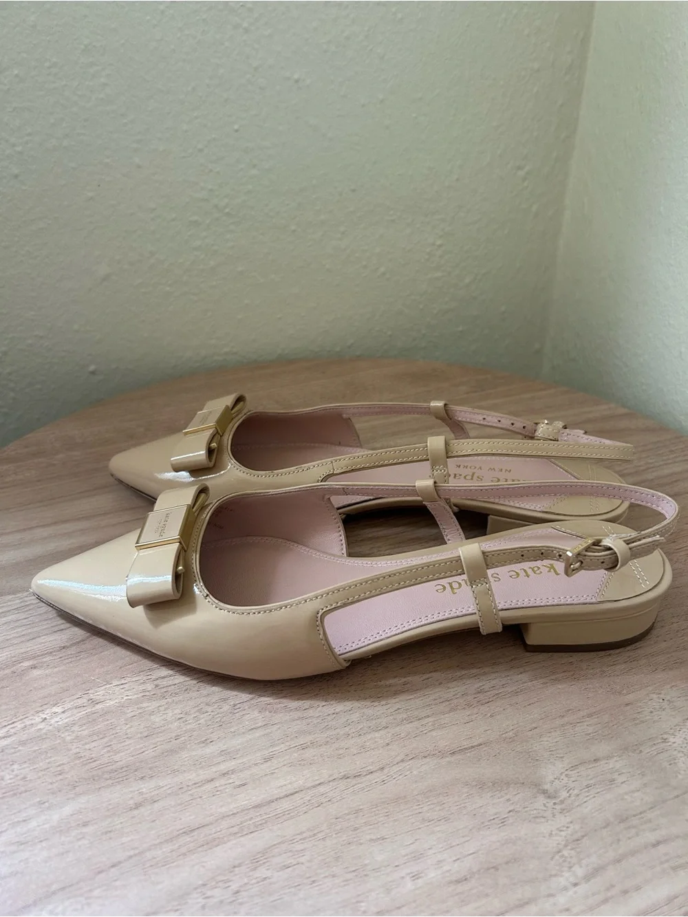 kate spade Tan Pointed-Toe Bow Slingback Flats